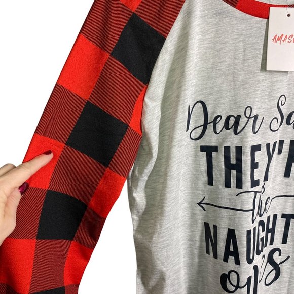 Amasoo holiday Christmas long sleeve tee plaid red, black, gray women's XL - Picture 5 of 9